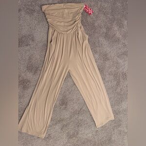 Heart Hips Tan Wide-Leg Ruched Jumpsuit